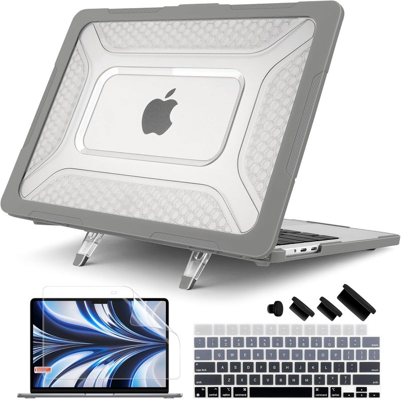 Batianda Extreme Heavy Duty Case for New MacBook Air 13.6 inch 2025 M4 2024 2022 A3240 A3113 A2681 - Anti-Slip Rubberized Stand (Holds 25lbs) Honeycomb Exoskeleton Max Cooling & Stability - Grey - Image 1